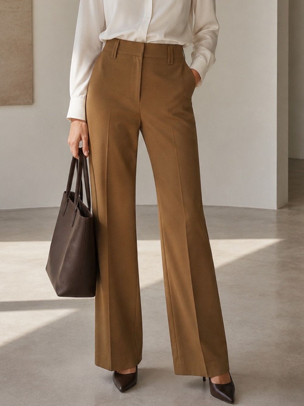PINK TARTAN Classic Straight Flare Leg Wool Trouser Career Dress Pants \\ 2